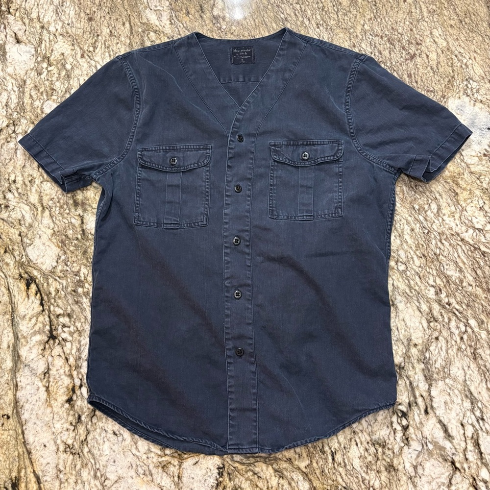 Abercrombie & Fitch Navy Short Sleeve Button-Down Shirt
